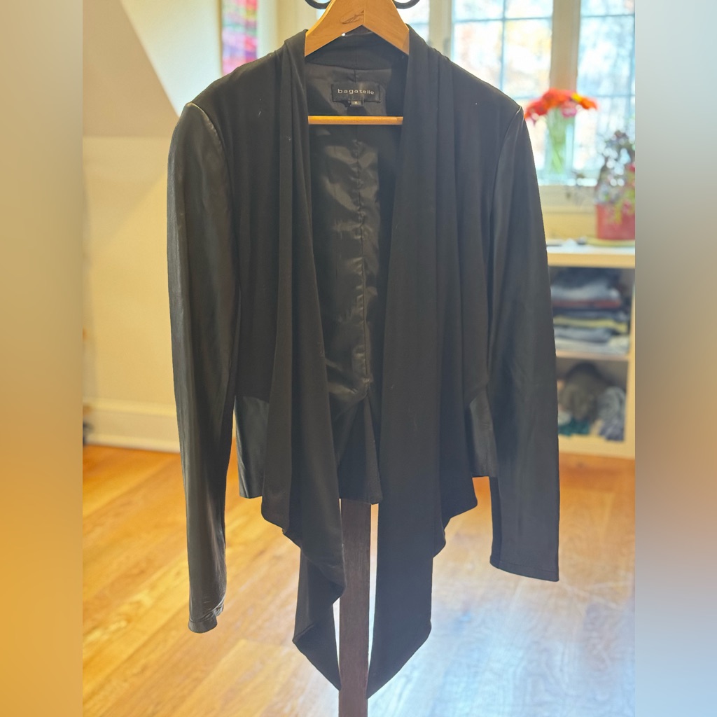 Bagatelle Chic Black Leather And Knit Cardigan